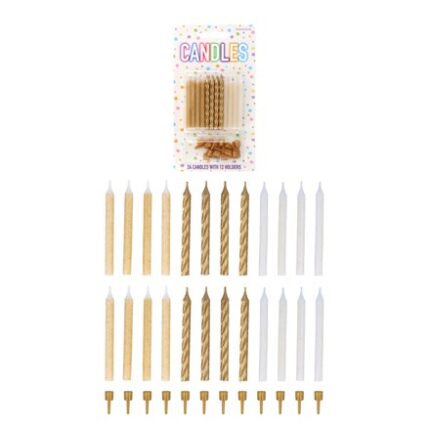 24PCS PARTY CANDLES 6CM - GOLD ASST