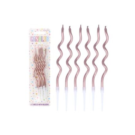 6PC PARTY CANDLES W/ HOLDERS 12CM - ROSE GOLD