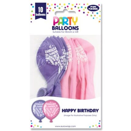 PARTY BALLOONS HAPPY BIRTHDAY PINK - 10 PACK